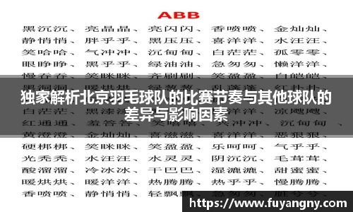 独家解析北京羽毛球队的比赛节奏与其他球队的差异与影响因素